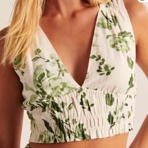 Abercrombie & Fitch White and Green Floral Crop Top